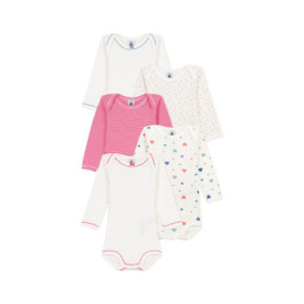 Lot de 5 bodies manches longues en coton imprimé cœurs pour bébé