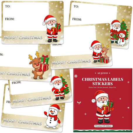 Aujzoo Lot de 60 Étiquettes Autocollantes Argentées pour Cadeaux de Noël