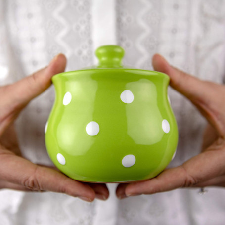 Sucrier en céramique vert pomme à pois blancs - City to Cottage
