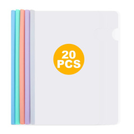 Lot de 20 Protège-Rapports A4 avec Barre Coulissante - 5 Couleurs