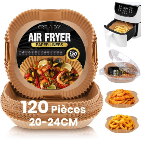 CREADY Papier Premium pour Air Fryer Extra Épais - 100 Feuilles Rectangulaires 20-24CM