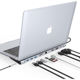 Station d'accueil USB-C 10 en 1 pour Macbook et Windows - Hub Multi-Ports 4K
