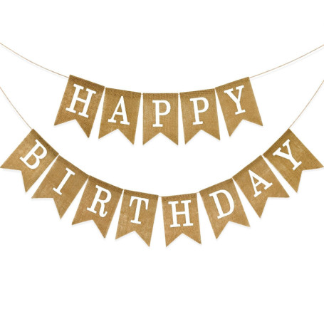 Banderole Joyeux Anniversaire en Jute Beige - Décoration Festive