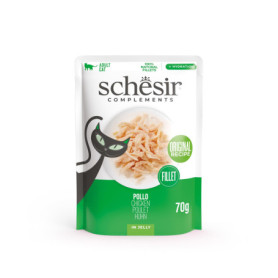 Schesir Filets de Poulet en Gelée pour Chats - Nourriture Humide Naturelle 100% - 12 Enveloppes de 70g