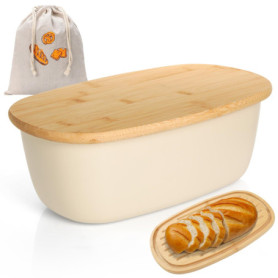 Cozary Boîte à Pain en Bambou avec Couvercle et Sac en Lin - 6L