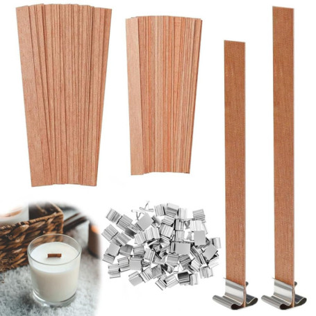 Mèches en Bois Uoimky pour Bougies - 60 Mèches avec Bases Métalliques