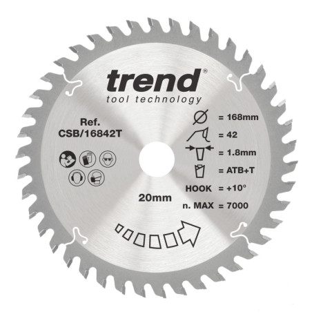 Lame de Scie Circulaire TREND 168 mm pour Bois - 42 Dents, Finition Précise