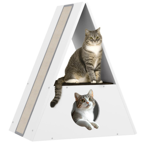 Niche à Deux Niveaux pour Chat PawHut avec Tapis et Griffoirs en Sisal