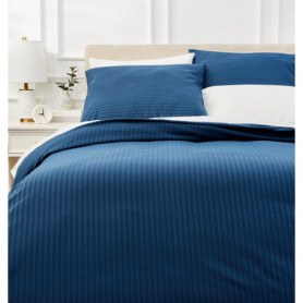 Parure de Lit 3 Pièces en Microfibre Bleu Marine - Housse de Couette et Taies d'Oreiller
