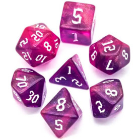 Epic Forge - Lot de 7 Dés en Résine avec Paillettes Roses