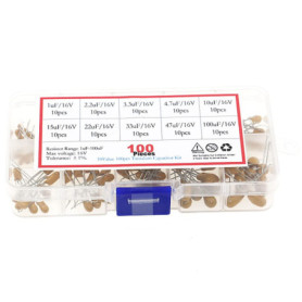 Fasizi Lot de 100 Condensateurs Tantale 16V 1uF à 100uF avec Boîte de Rangement