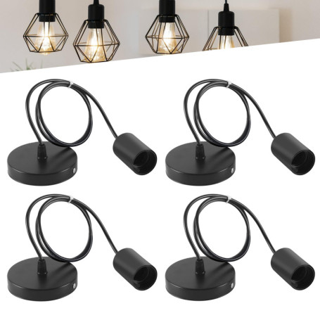 Lot de 4 suspensions E27 en métal noir - Hauteur réglable