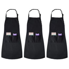 Lot de 3 Tablier Noir Unisexe avec Sangle Réglable et Poches Pratiques