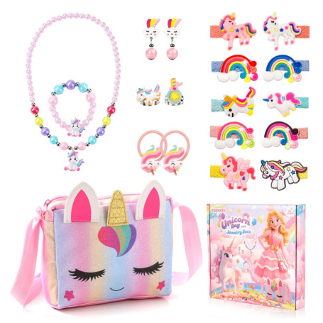 Sac à Licorne KDISHKRA avec 20 Bijoux et Accessoires pour Filles