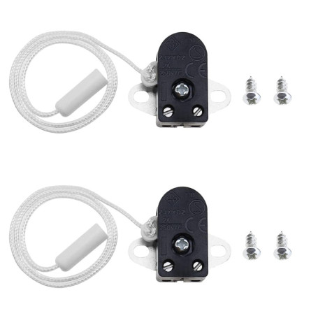 Lot de 2 Interrupteurs à Tirette Noir pour Lampe - 2A 250V