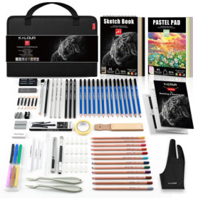 Kit de Croquis et Dessin KALOUR 95 Pièces avec Carnet et Papier Pastel
