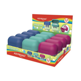 Taille-crayon ergonomique double avec conteneur - Lot de 12 couleurs assorties