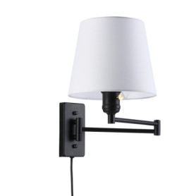 Applique Murale Articulée Noir avec Abat-jour Blanc E27 pour Chambre