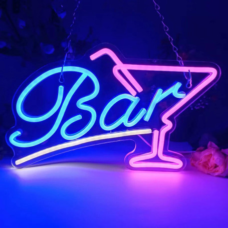 Panneau Néon LED Rose et Bleu pour Bar et Cocktails