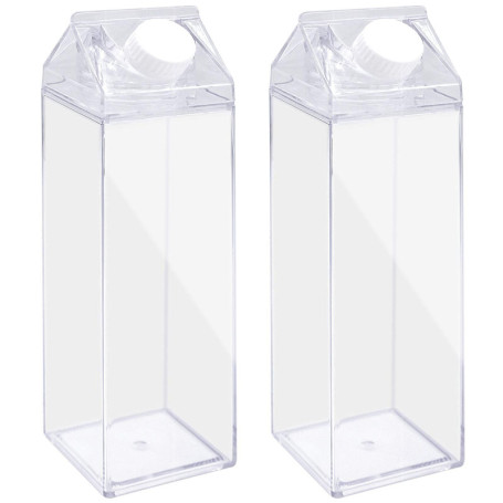Set de 2 Bouteilles Transparentes en Carton de Lait 500 ml avec Autocollants Décoratifs