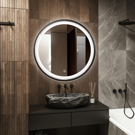Miroir LED Rond Dileci Ø70 cm avec Éclairage Dimmable et Cadre Noir Mat