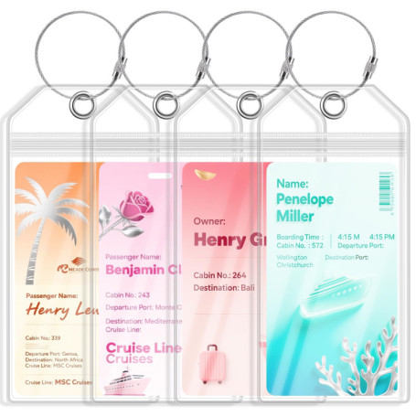 Lot de 4 Étiquettes de Bagage Imperméables pour Croisière - Taille XXL en PVC Transparent