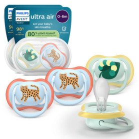 Philips Avent Sucettes Ultra Air Orthodontiques pour Bébés 0-6 Mois - Lot de 4 avec Étuis