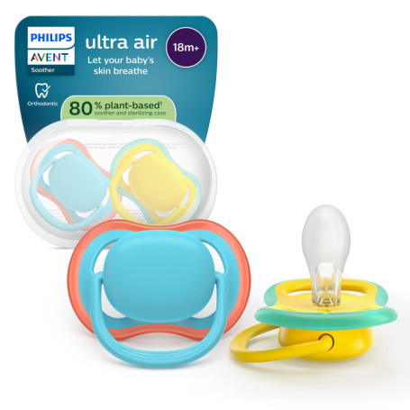 Sucettes Ultra Air Philips Avent - Orthodontiques pour Bébés 18 Mois et Plus, Lot de 2 avec Étui
