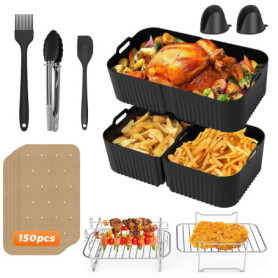 Moule en Silicone pour Friteuse à Air Ninja Foodi 10.4L - 10 Pièces + 150 Feuilles