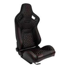 Siège Sport AutoStyle 'AK' en Simili Cuir Noir avec Surpiqûres Rouges - Dossier Réglable