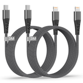 Câble USB C vers Lightning 3M - Lot de 2, Certifié Apple MFi, Charge Rapide