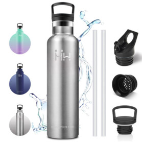 Bouteille Isotherme Vikaster 1L avec Paille - Gourde Anti-Fuite pour Sport et Voyage