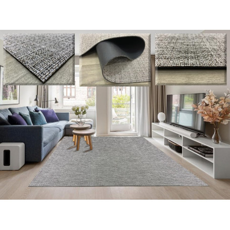 Tapis Vinyle Tressé Beige Antidérapant pour Salon et Cuisine - Lavable et Résistant