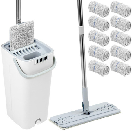 Ensemble Serpillère et Seau Essoreur QWORK - Nettoyage Multifonction avec 10 Tampons Microfibre