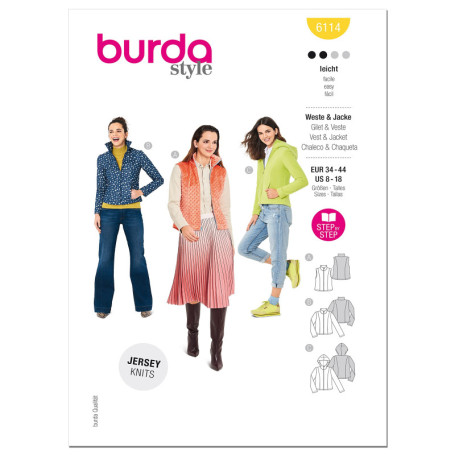 Patron de Couture Burda B6114 pour Gilet ou Veste en Papier Blanc