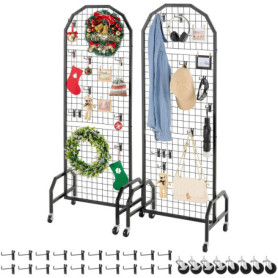 Présentoir Grillagé Mobile VEVOR avec 20 Crochets - 60x164 cm