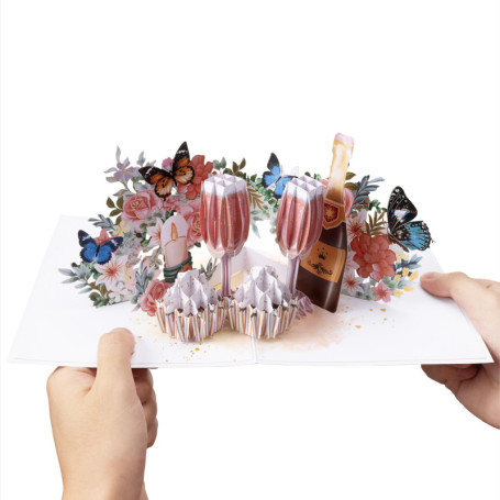 Carte Pop Up Anniversaire de Mariage - Félicitations Élégantes avec Enveloppe