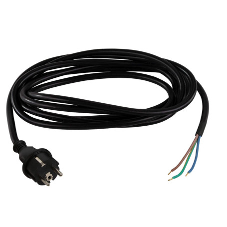 Câble d'alimentation REV 5 m avec prise de terre - H05RR-F 1,5 mm² Noir