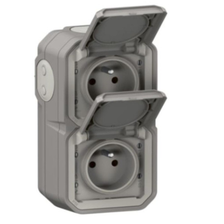 Prise Étanche Double IP55 Legrand Plexo - 2P+T 16A avec Volet pour Montage Vertical