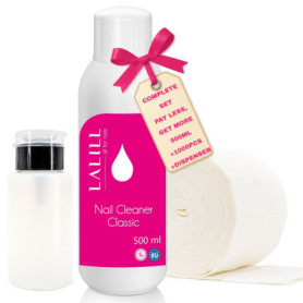 Kit Nettoyant pour Ongles LALILL - Dégraissant 500ml avec Lingettes et Flacon Pompe