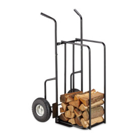 Chariot à Bûches XL Relaxdays en Métal Noir avec Roues, Capacité 200kg