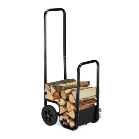 Chariot à Bois Relaxdays en Acier Noir avec 2 Roues - Transport et Stockage Pratique
