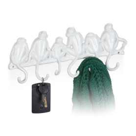 Portemanteau mural Singes en Fonte - 6 Crochets Blanc