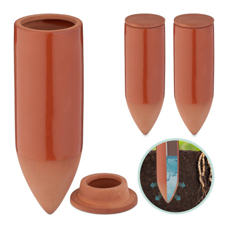 Lot de 3 Cônes d'Arrosage en Terre Cuite Relaxdays - Irrigation Pratique pour Plantes d'Intérieur