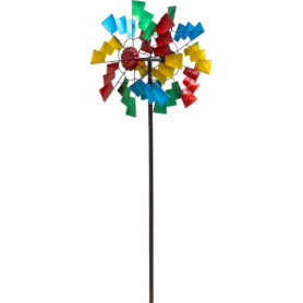 Girouette Cinétique Multicolore en Métal - Sculpture à Vent Double Rotation pour Jardin