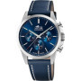 Montre Chronographe Sportive en Acier Inoxydable avec Bracelet en Cuir Bleu