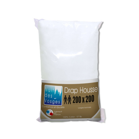 Drap Housse Uni en Coton Blanc 200x200 cm - Nuit des Vosges