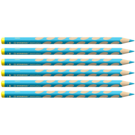 STABILO EASYcolors - Lot de 6 crayons de couleur ergonomiques pour gauchers - Bleu ciel