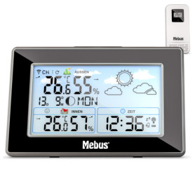 Station Météo Radio-Pilotée Mebus avec Capteur Extérieur et Réveil