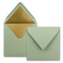 Enveloppes Carrées Vert Eucalyptus avec Doublure Dorée - Lot de 50